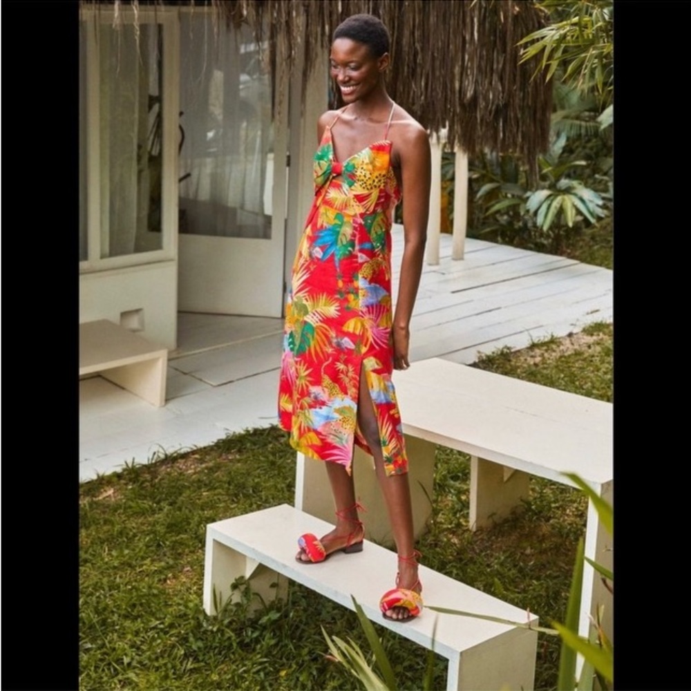Farm Rio Tropical Jungle Bow Midi Dress